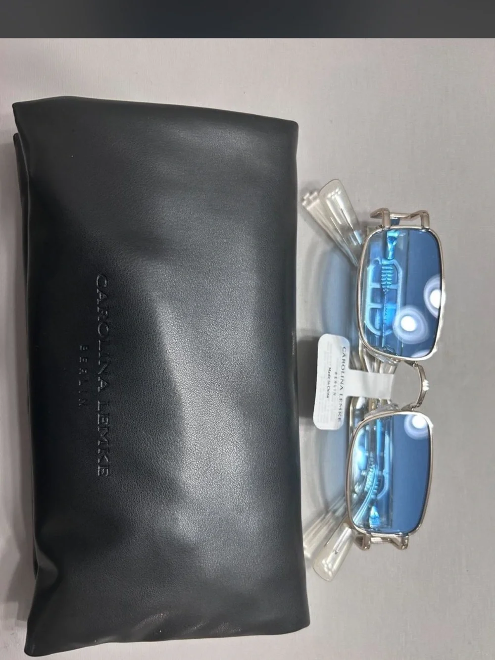 Brand New Carolina Lemke Unisex Rectangular Sunglasses with Blue Lenses